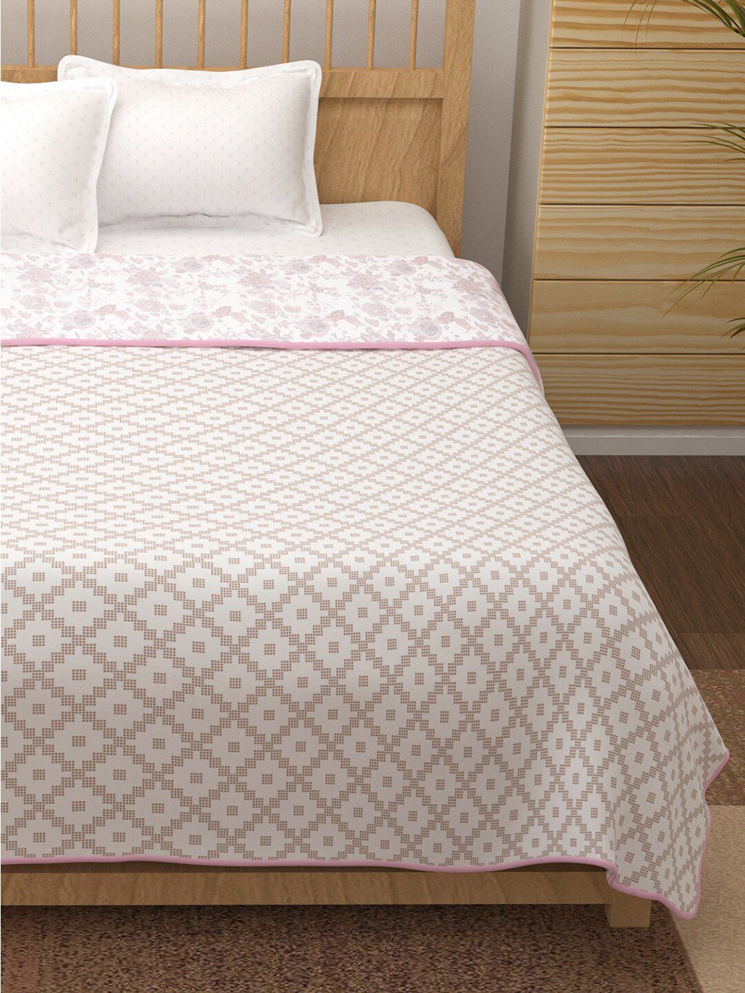 Story@home Pink & White 150 GSM Double Bed Floral AC Room Dohar