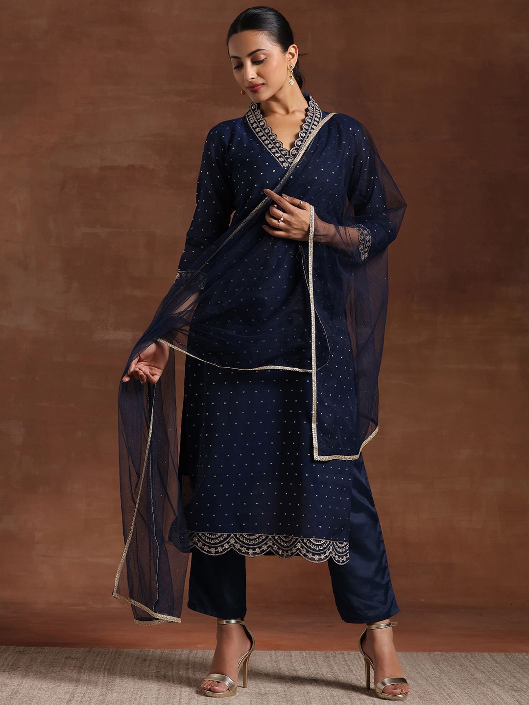 Libas Floral Yoke Design Straight Kurta & Trousers With Dupatta