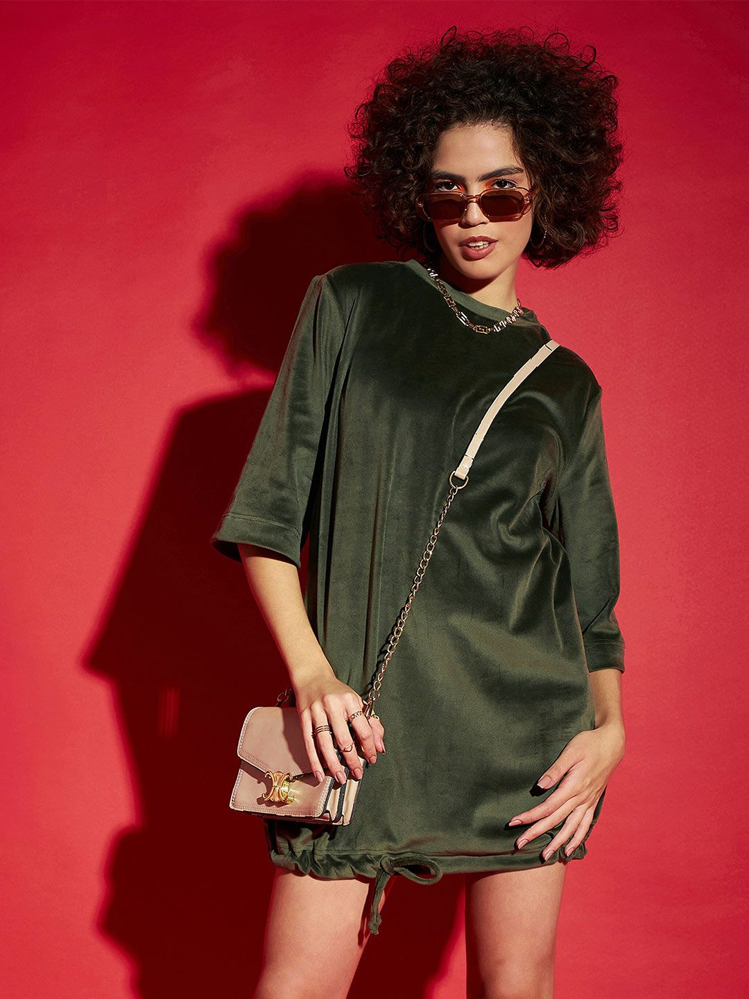 SASSAFRAS Olive Green Tie Up Hem Sheath Dress