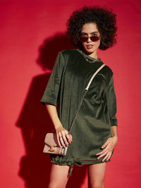 SASSAFRAS Olive Green Tie Up Hem Sheath Dress