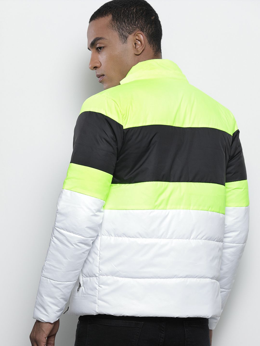 The Indian Garage Co Men Colourblock Slim Fit Puffer Jacket with Detachable Hood