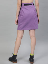 STREET 9 Women Purple Solid A-line Mini Pure Cotton Skirt