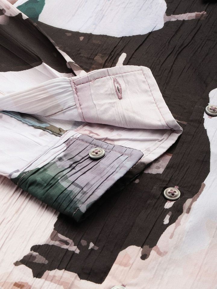 The Indian Garage Co Slim Fit Graphic Printed Crushed Casual Shirt
