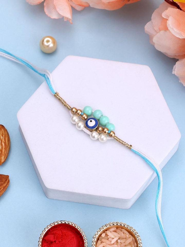 PANASH- Rakhi Benang Mutiara Bersalut Emas Dengan Roli Chawal