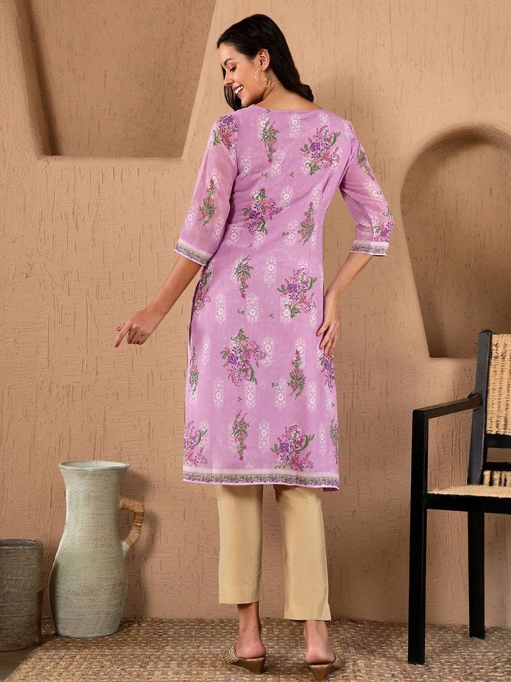 W Festive Floral Print Georgette Straight Kurta