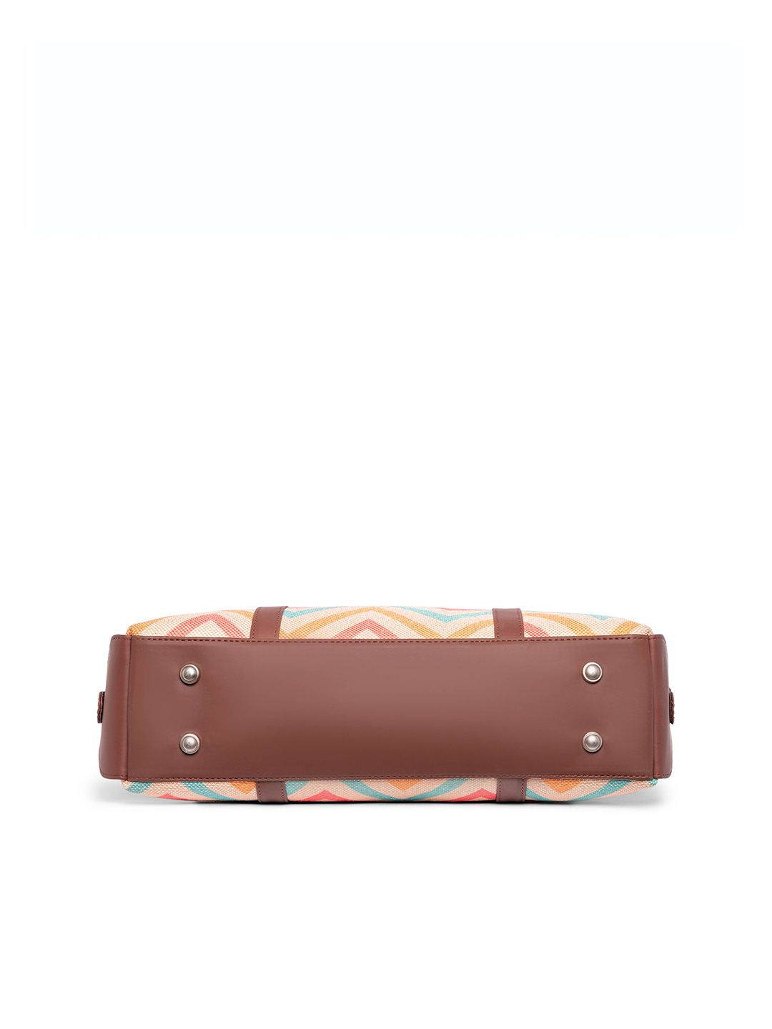 ZOUK Beige Geometric Printed Jute & Leather Structured Sustainable Laptop Shoulder Bag