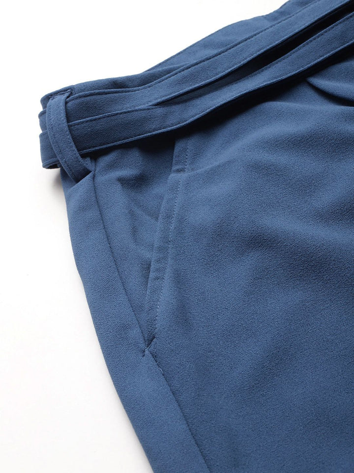 all about you Women Pleated  Wide Leg Trousers with Fabric Belt