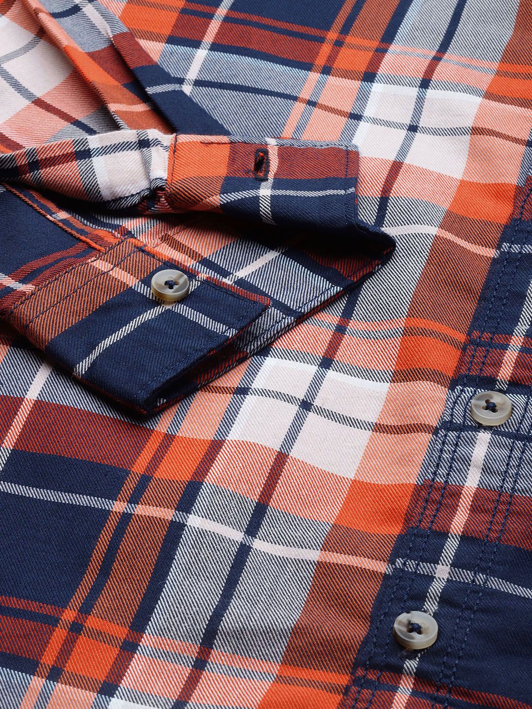 The Indian Garage Co Men Navy Blue Classic Checked Casual Shirt