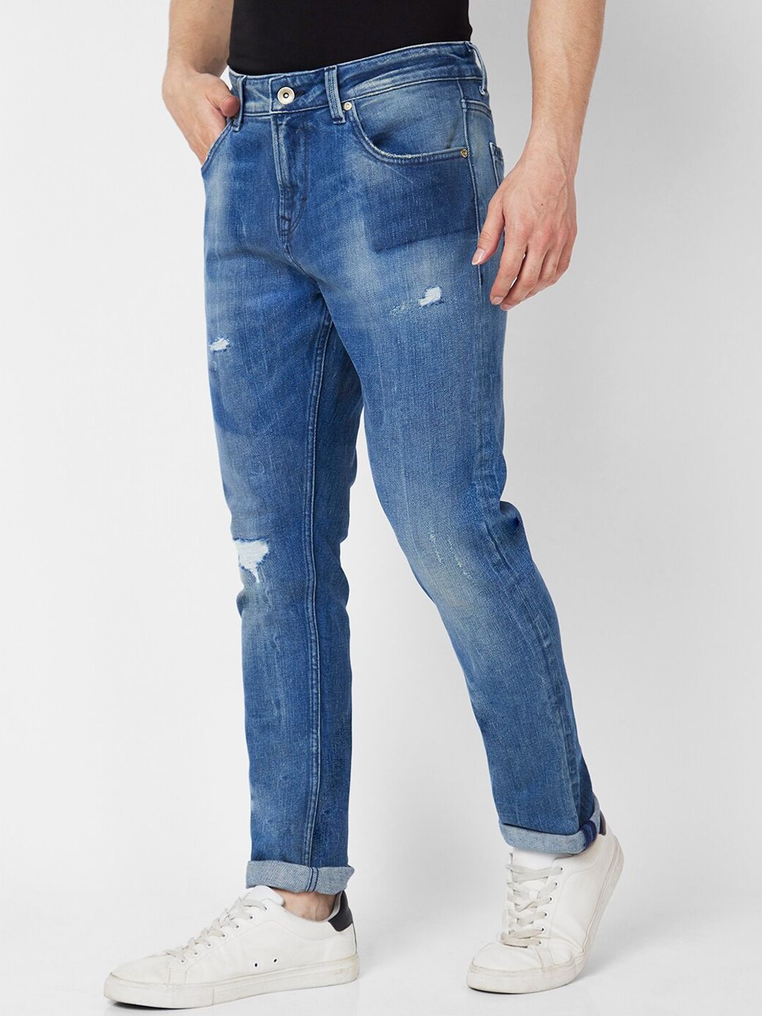 SPYKAR Men Cotton Skinny Fit Low-Rise Mildly Distressed Light Fade Jeans