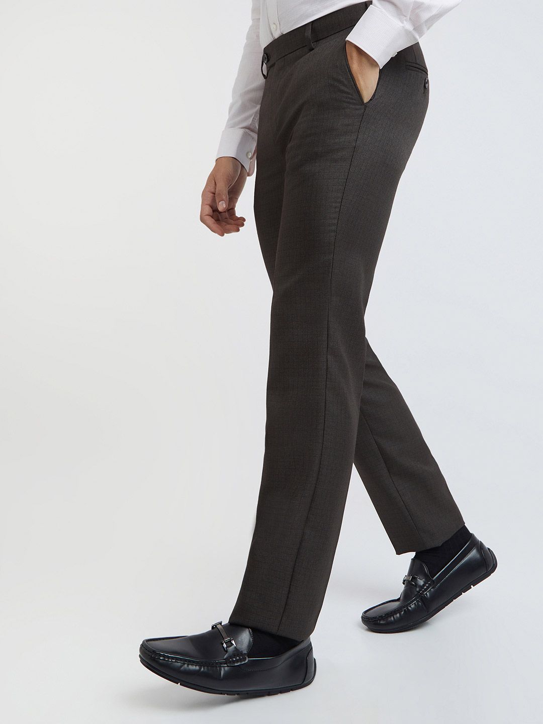 Raymond Men Checked Slim Fit Mid-Rise Formal Trousers