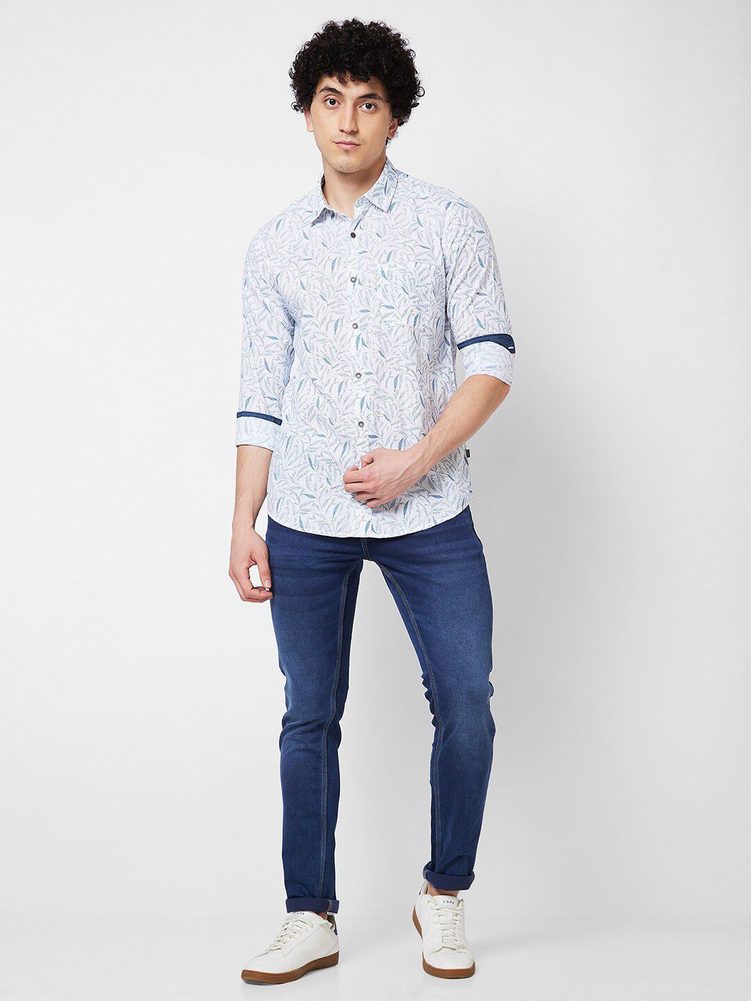 SPYKAR Printed Spread Collar Cotton Casual Shirt