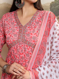 Vishudh Women Floral Printed Regular Pure Cotton Kurta with Trousers & With Dupatta