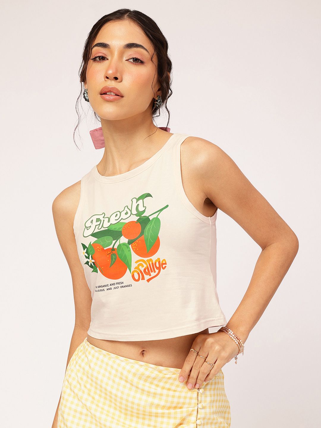 DressBerry Conversational Print Sleeveless Crop T-shirt