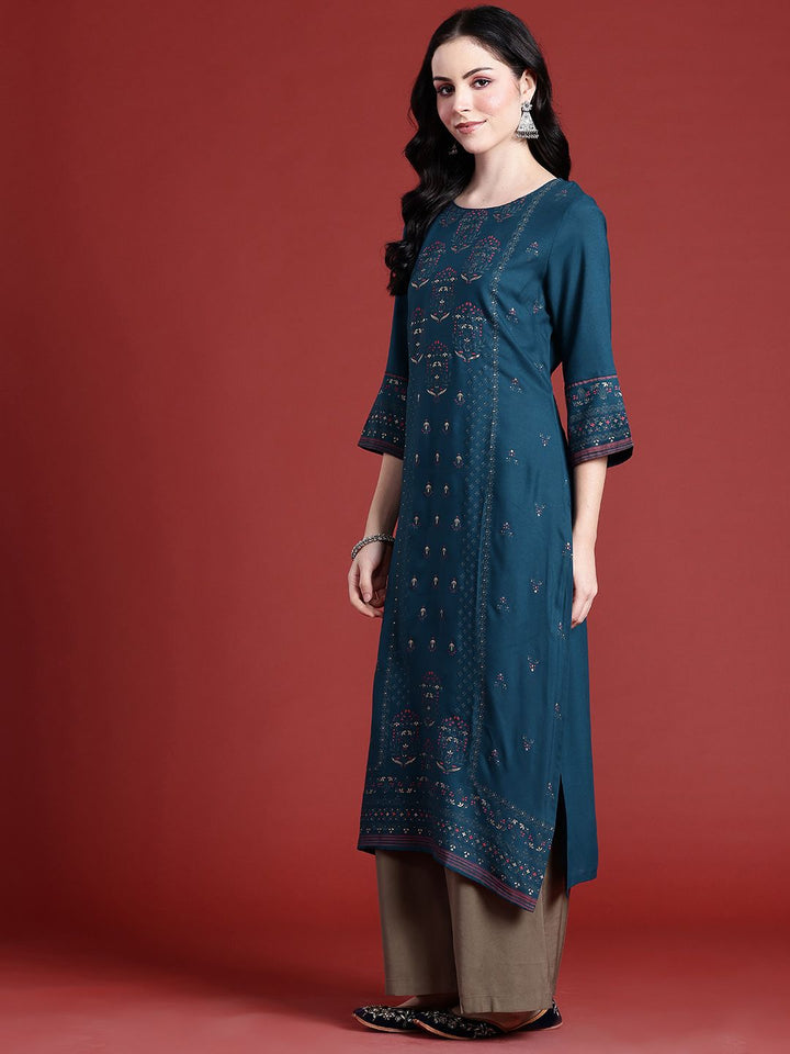 Anouk Ethnic Motifs Printed Asymmetric Hem Kurta