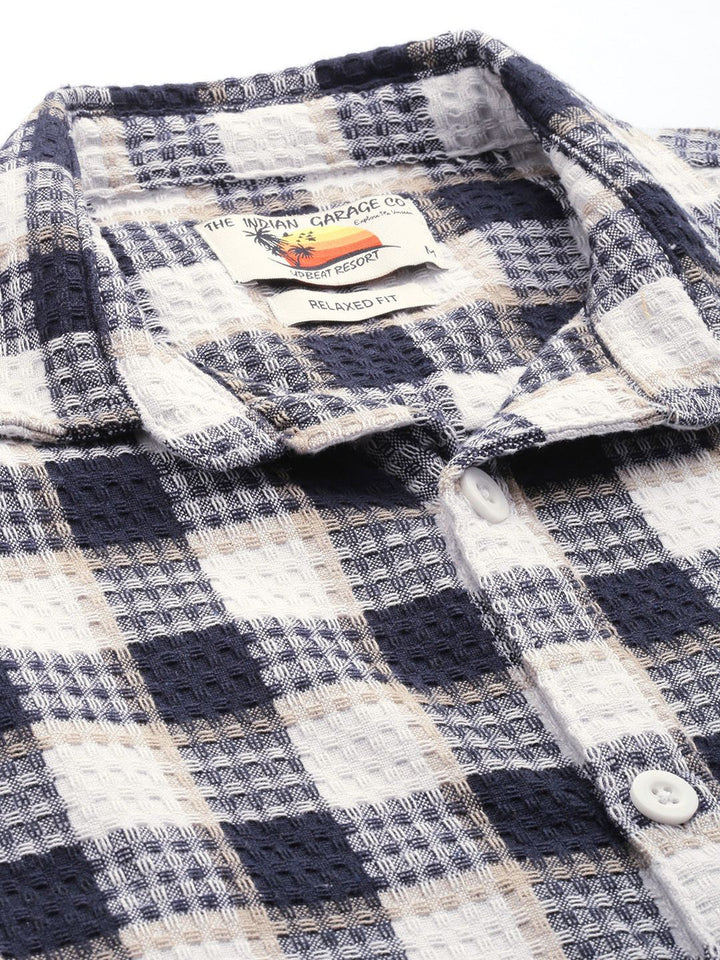 The Indian Garage Co Pure Cotton Textured Checked Drop-Shoulder Relaxed Casual Shirt