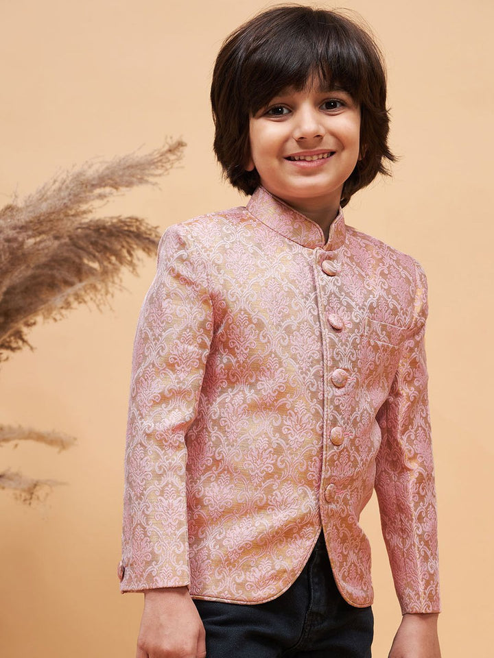 VASTRAMAY Boys Self Design Slim-Fit Bandhgala Blazer