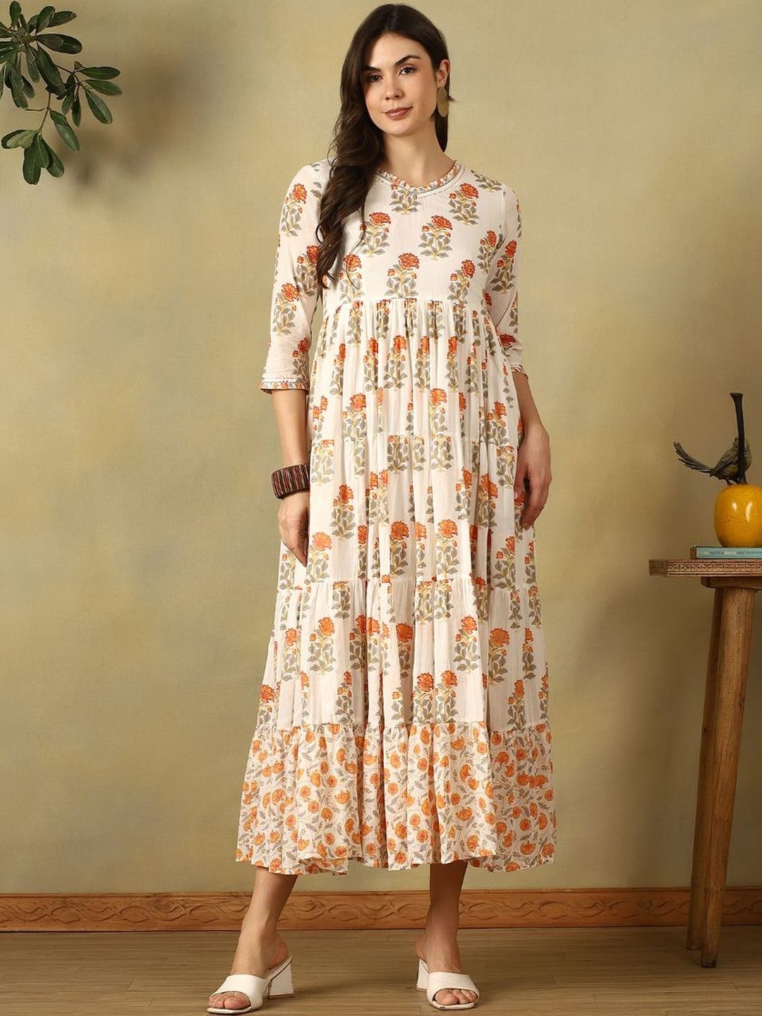 Mamicha Floral Print A-Line Midi Dress