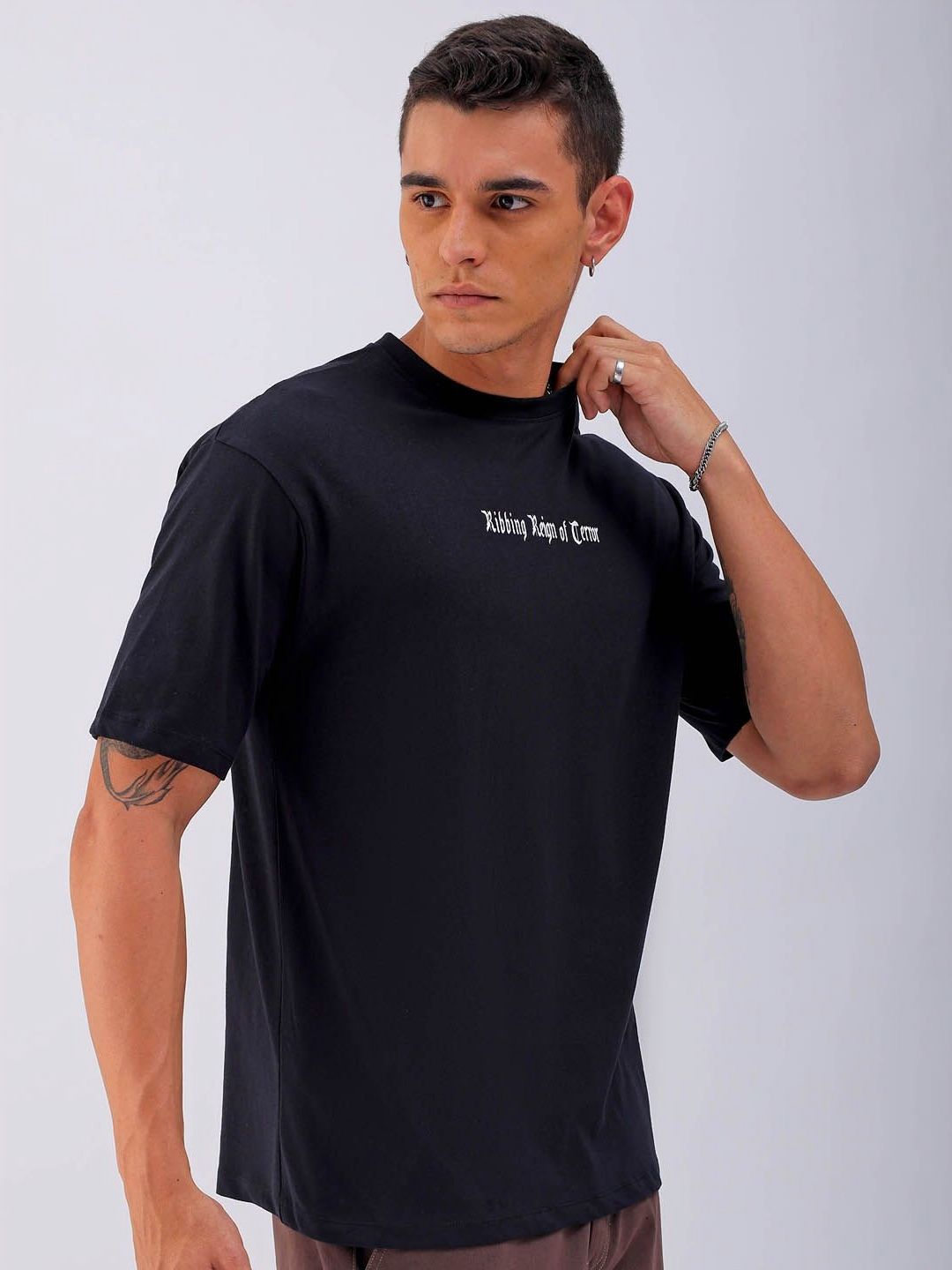 The Indian Garage Co Men Printed Raw Edge Boxy T-shirt