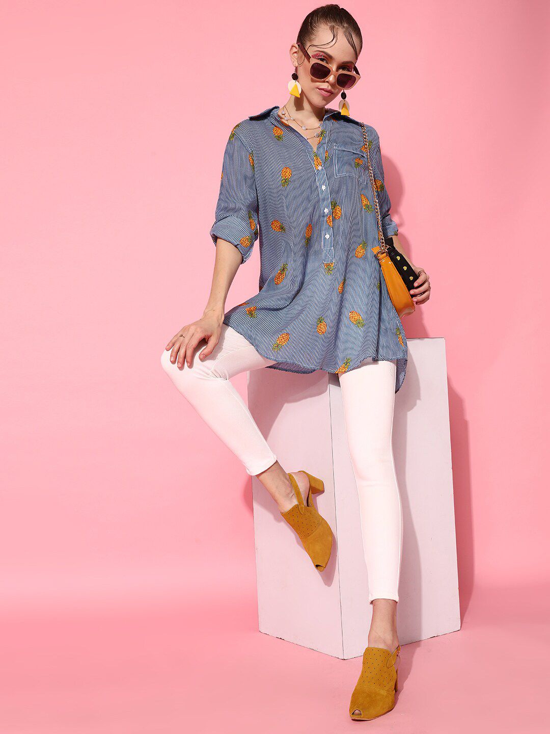 STREET 9 Women Blue Graphic Shirt