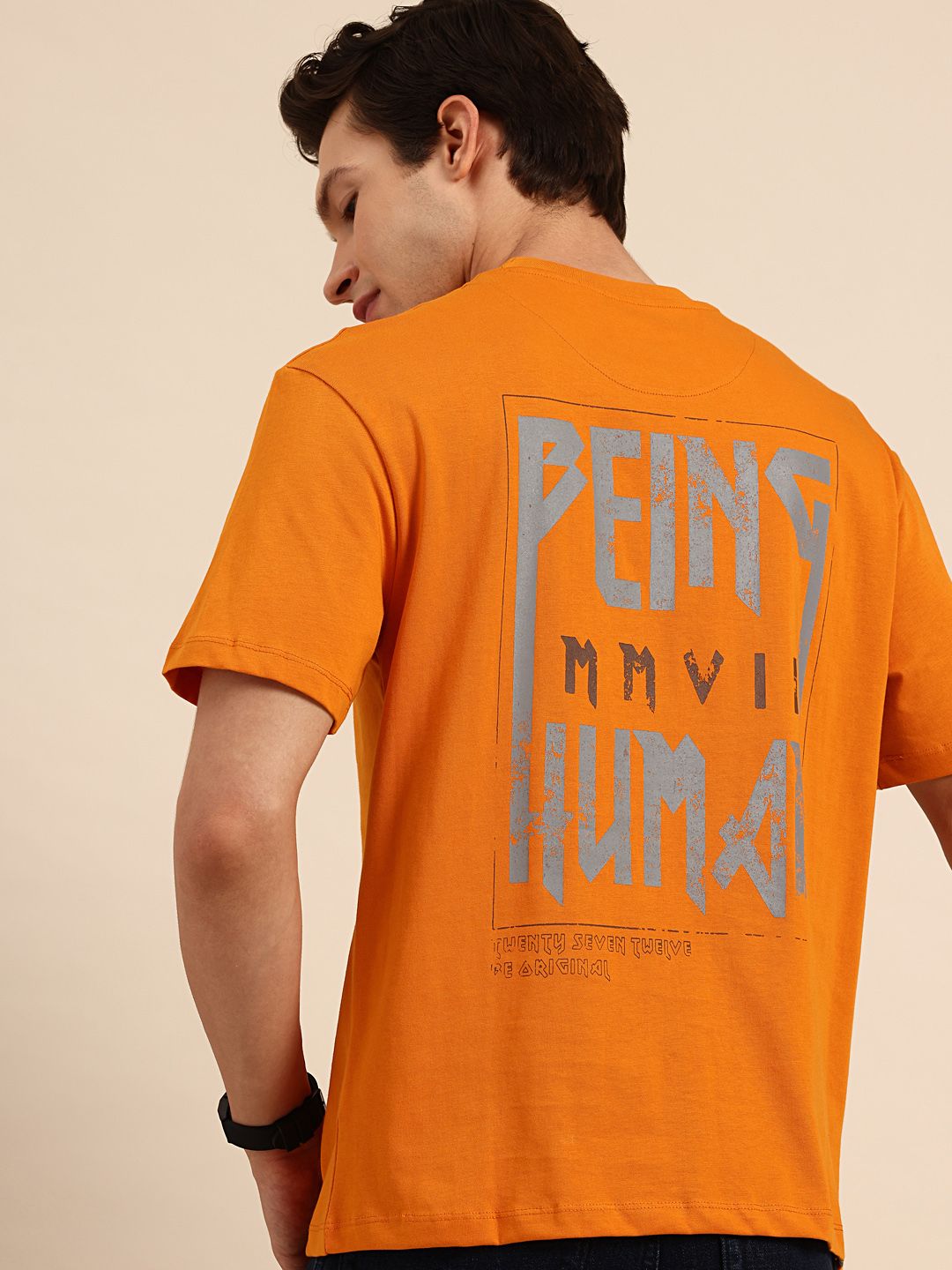 Being Human Brand Logo Printed Drop-Shoulder Sleeves Pure Cotton T-shirt