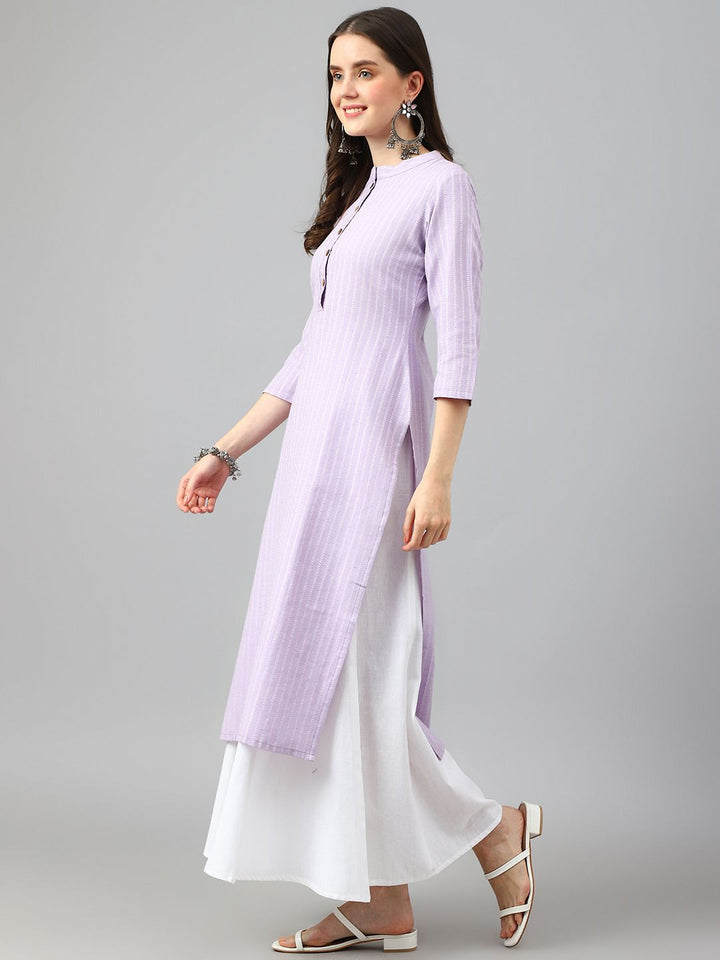 KALINI Striped Mandarin Collar Jacquard Cotton Straight Kurta