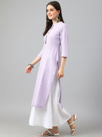 KALINI Striped Mandarin Collar Jacquard Cotton Straight Kurta