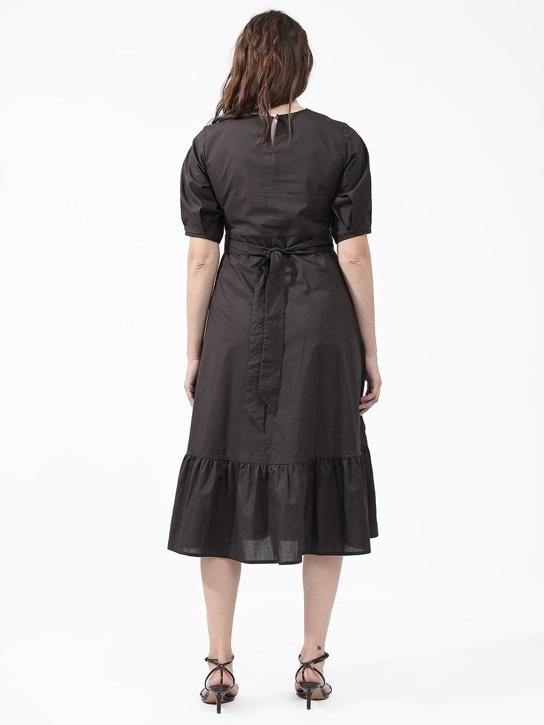 RAREISM Short Sleeves Mandarin Collar Cotton A-Line Midi Dress