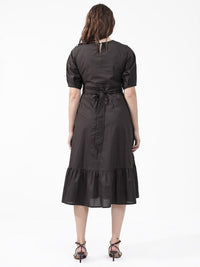 RAREISM Short Sleeves Mandarin Collar Cotton A-Line Midi Dress