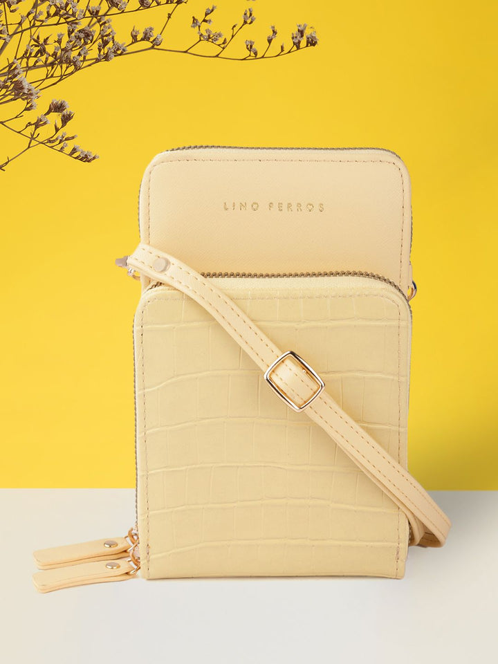 Lino Perros Women Yellow Animal Printed PU Structured Sling Bag