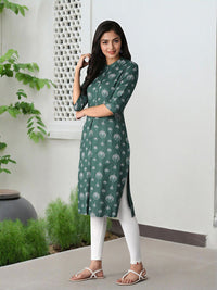 W Women Green & Off-White Printed A-Line Kurta