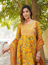 KALINI Floral Printed Gotta Patti Pure Cotton Kurta with Trousers & Dupatta