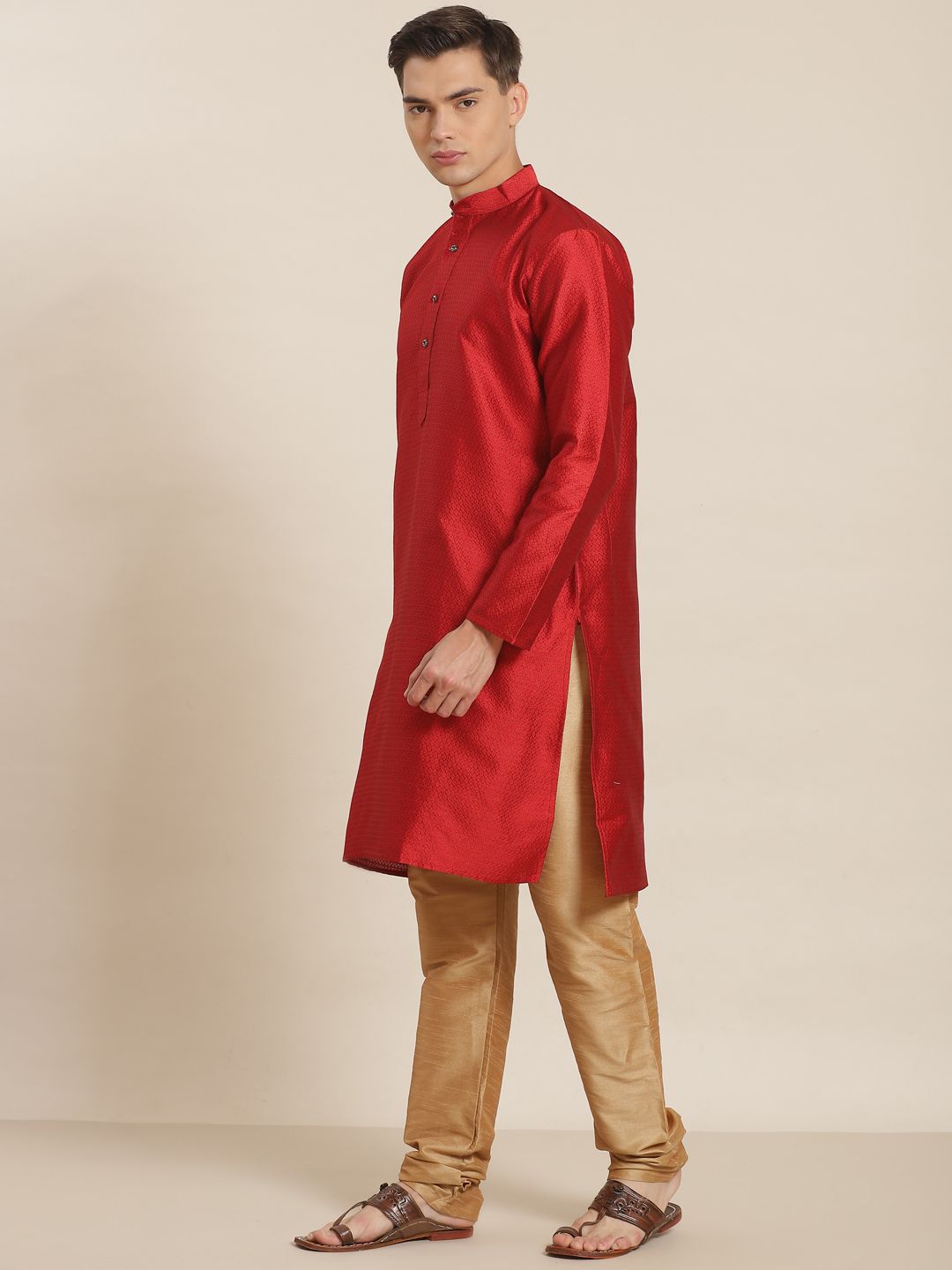 SOJANYA Kurta Rekaan Tenunan Merah Lelaki