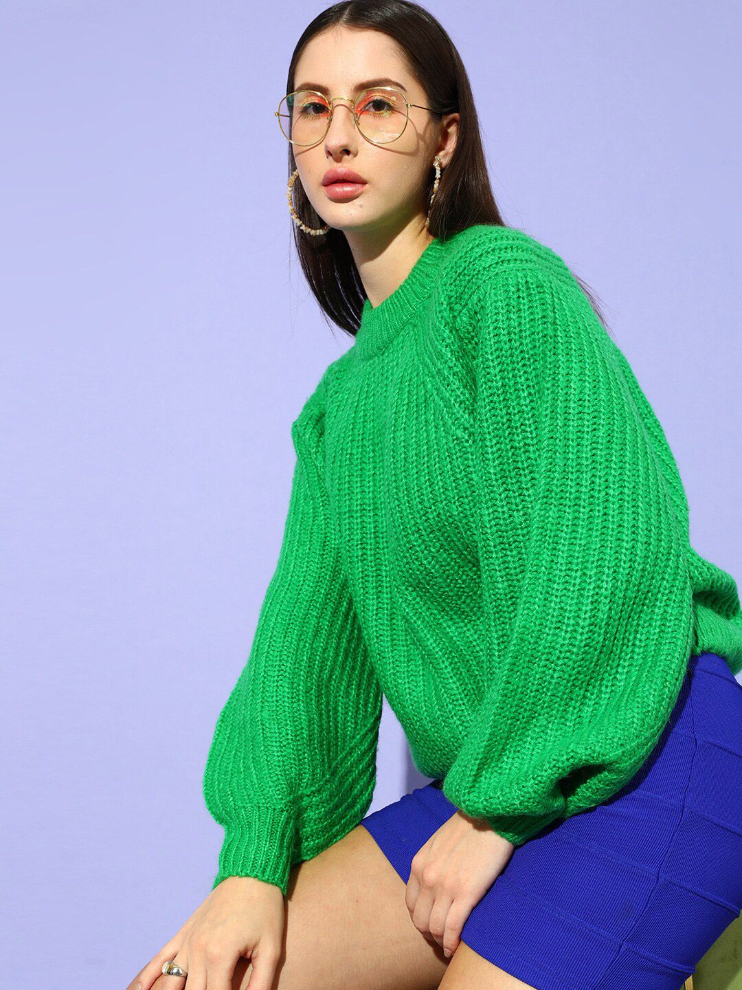 STREET 9 Women Green Cable Knit Pullover
