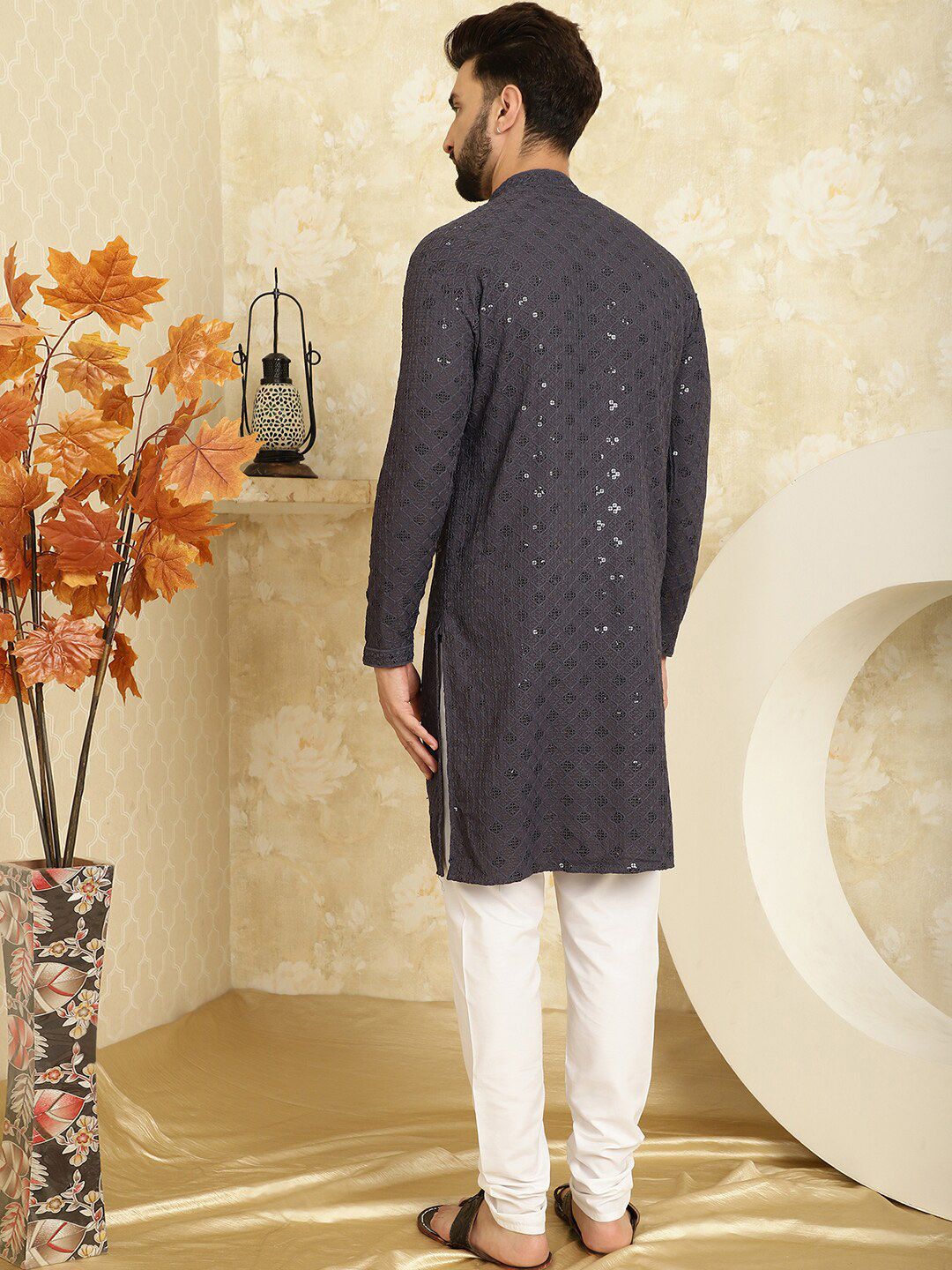SOJANYA Embroidered Regular Sequinned Pure Cotton Kurta With Churidar