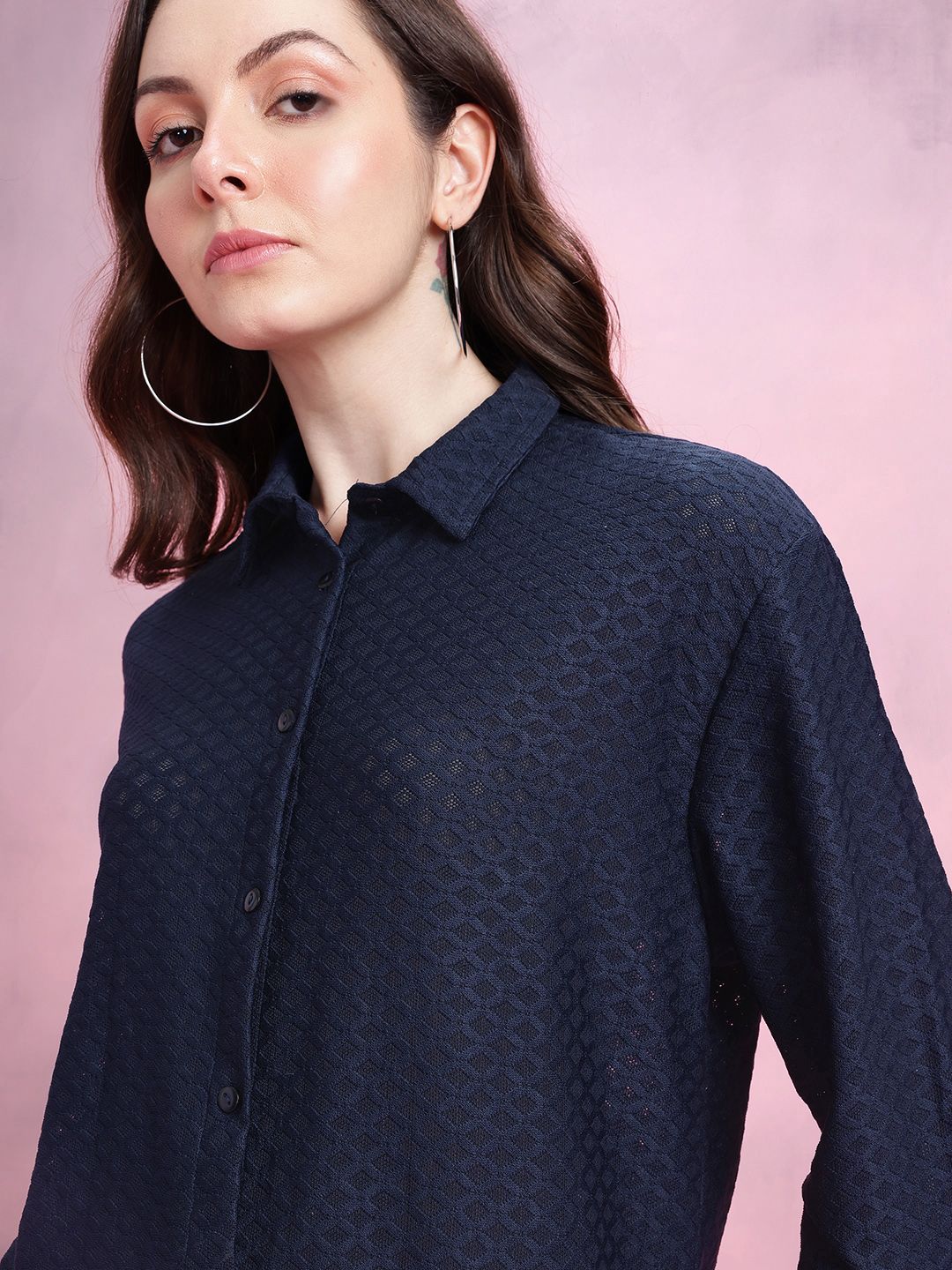 DressBerry Self-Design Semi-Sheer Longline Shirt