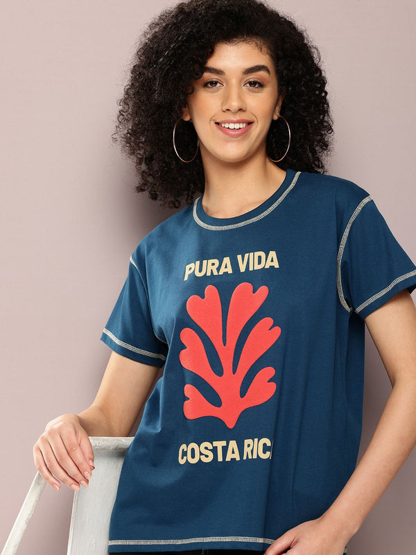 DILLINGER Women Graphic Printed Embossed Oversized T-shirt