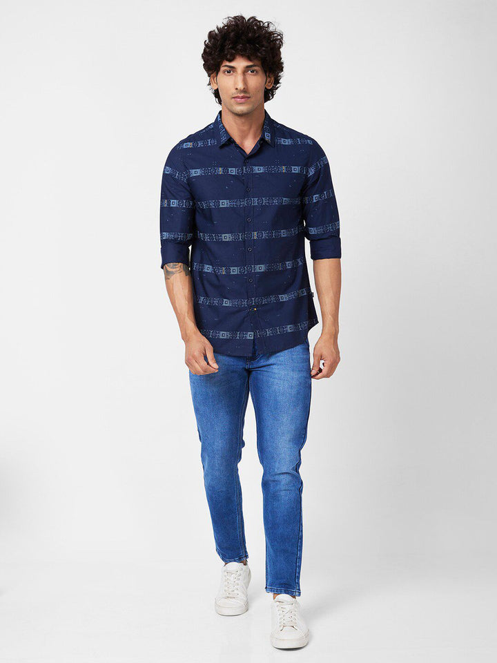 SPYKAR Men Slim Fit Horizontal Striped Cotton Poplin Casual Shirt
