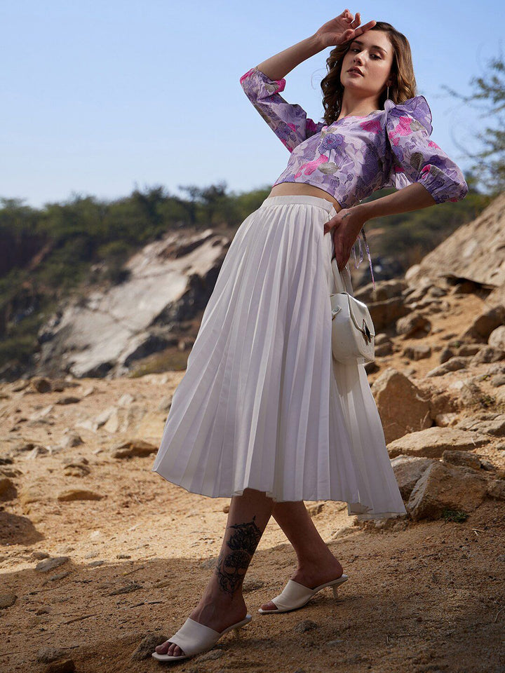 Athena Floral Printed Puff Sleeves Ruffles Detail Crop Top