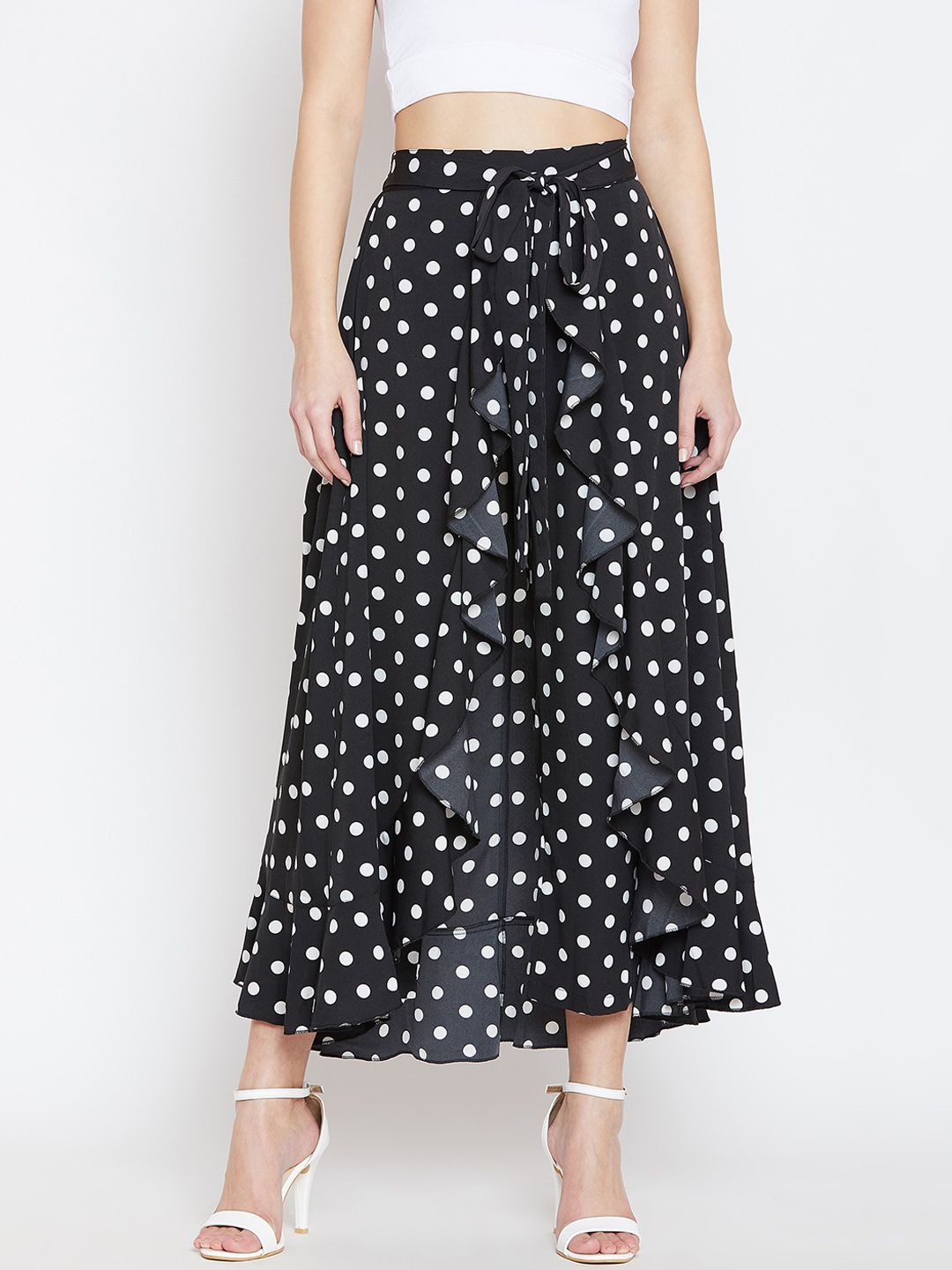 Berrylush Women Black & White Printed Flared Maxi Skirt