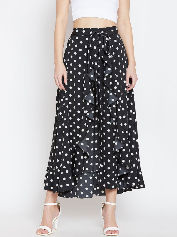 Berrylush Wanita Hitam & Putih Bercetak Skirt Maxi