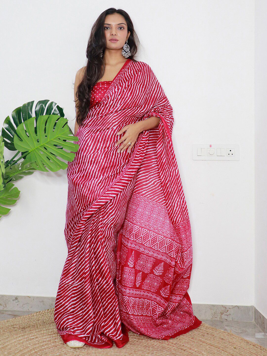 Saree mall Leheriya Printed Poly Cotton Leheriya Ready to Wear Saree