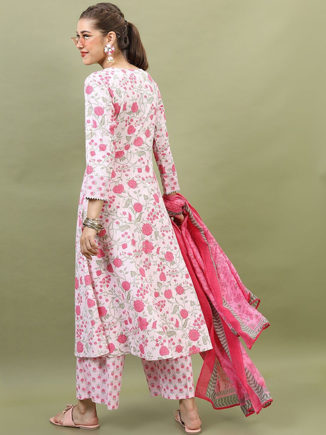 Vishudh Women Floral Pure Cotton Kurta with Trouser and Dupatta