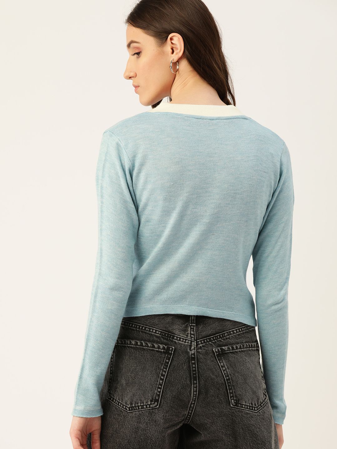 DressBerry Women Blue Melange Knitted Pullover