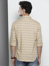The Indian Garage Co Men Beige Horizontal Striped Casual Shirt