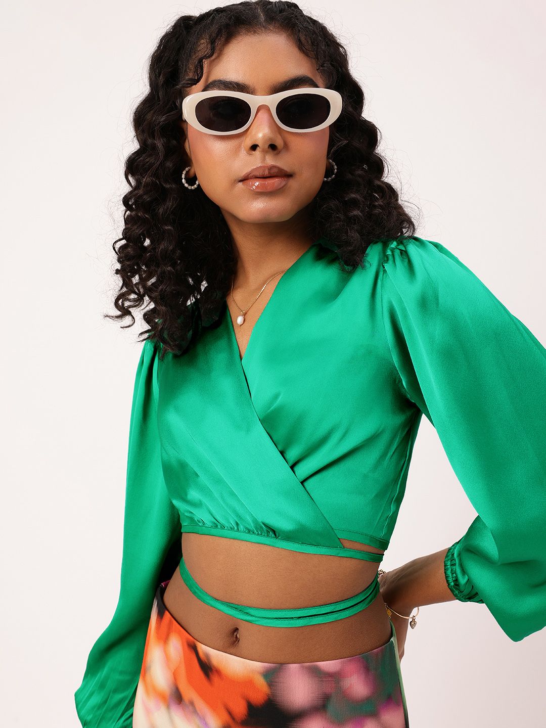DressBerry Satin Sparkle Wrap Crop Top