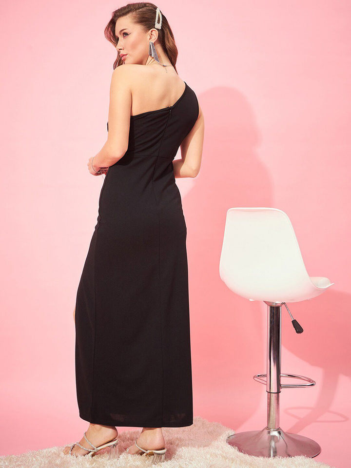 Berrylush Black One Shoulder Maxi Dress