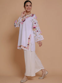HOUSE OF KARI Floral Embroidered Notch Neck Cotton Straight Kurta