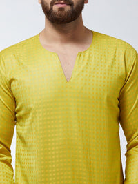 SOJANYA Men Green & Yellow Checked Straight Short Kurta