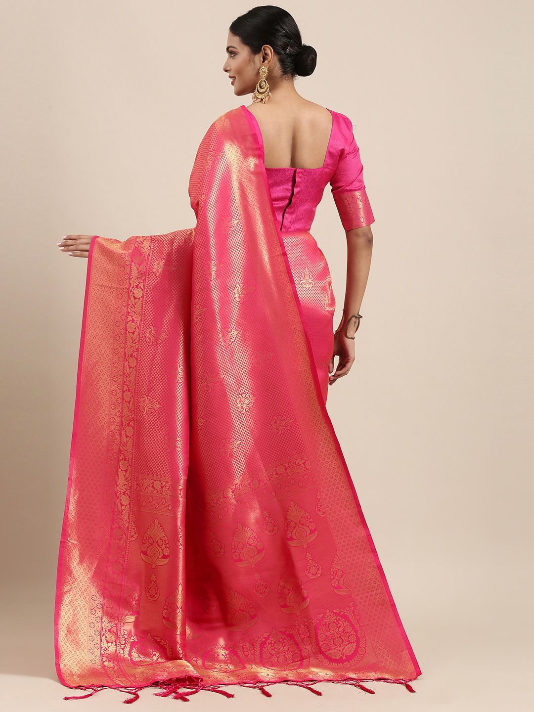 Saree mall Pink Ethnic Motifs Zari Silk Blend Banarasi Sarees