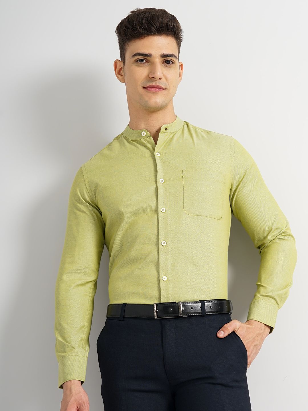 The Indian Garage Co. X Luxe Slim Fit Mandarin Collar Cotton Formal Shirt